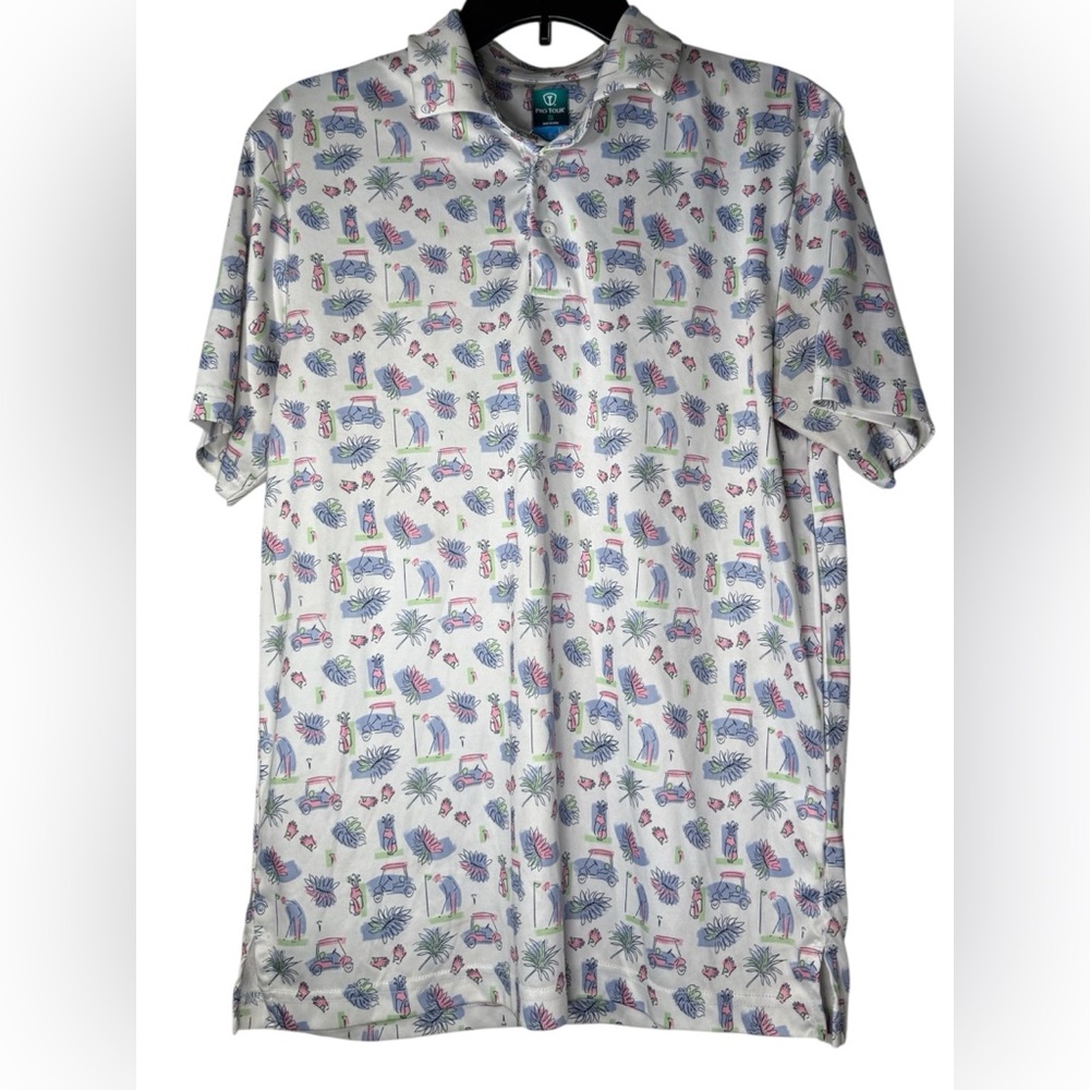 Pro Tour Golf Patterned Printed Polo Short Sleeve Shirt